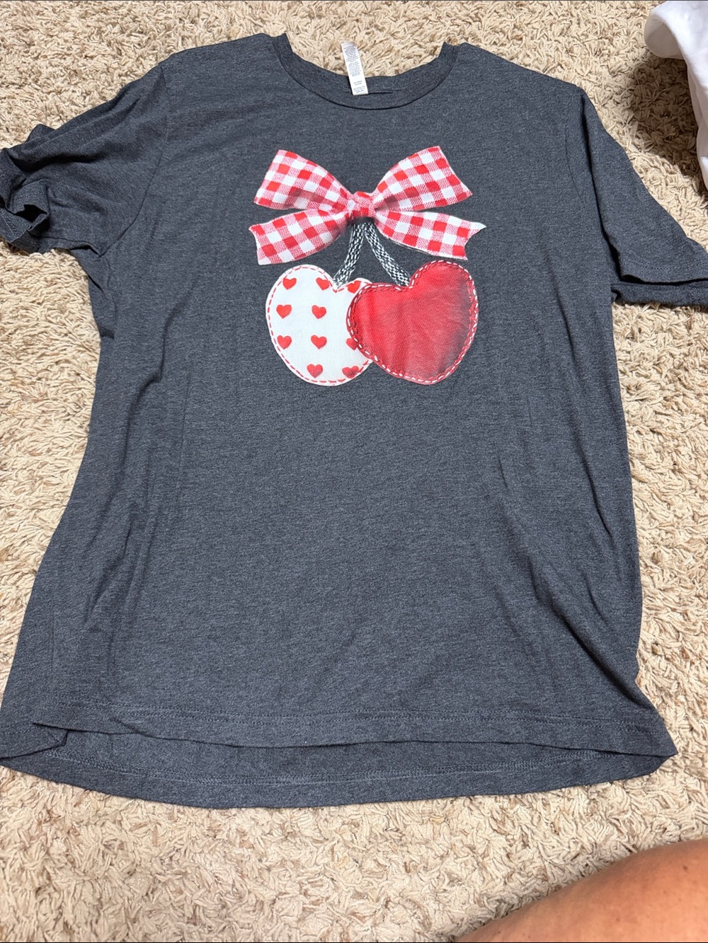 Women’s ' Dark Gray Tee with Red Heart Cherries Graphic